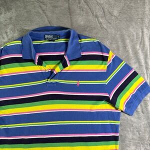 Polo Ralph Lauren Rainbow Striped Polo Shirt Colorful Cotton Casual XL
